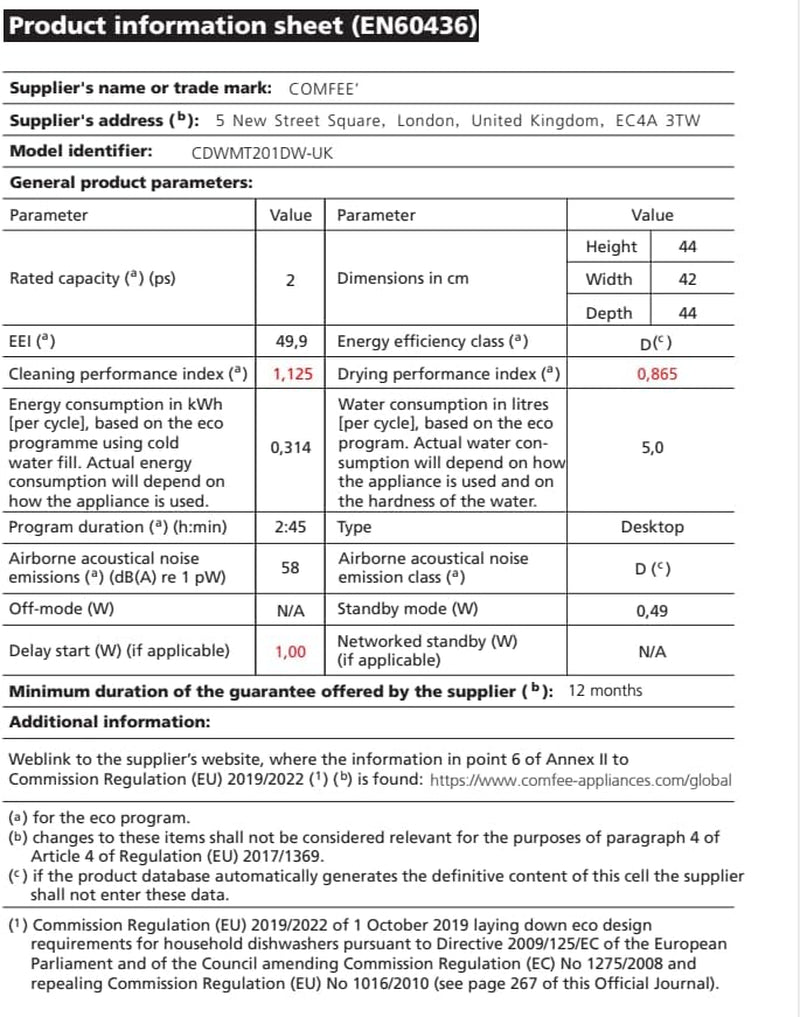 COMFEE’ Mini Table Top Dishwasher – 6+3 Programs, Steam Wash, Baby Care & Fruit Wash, Portable, No Plumbing