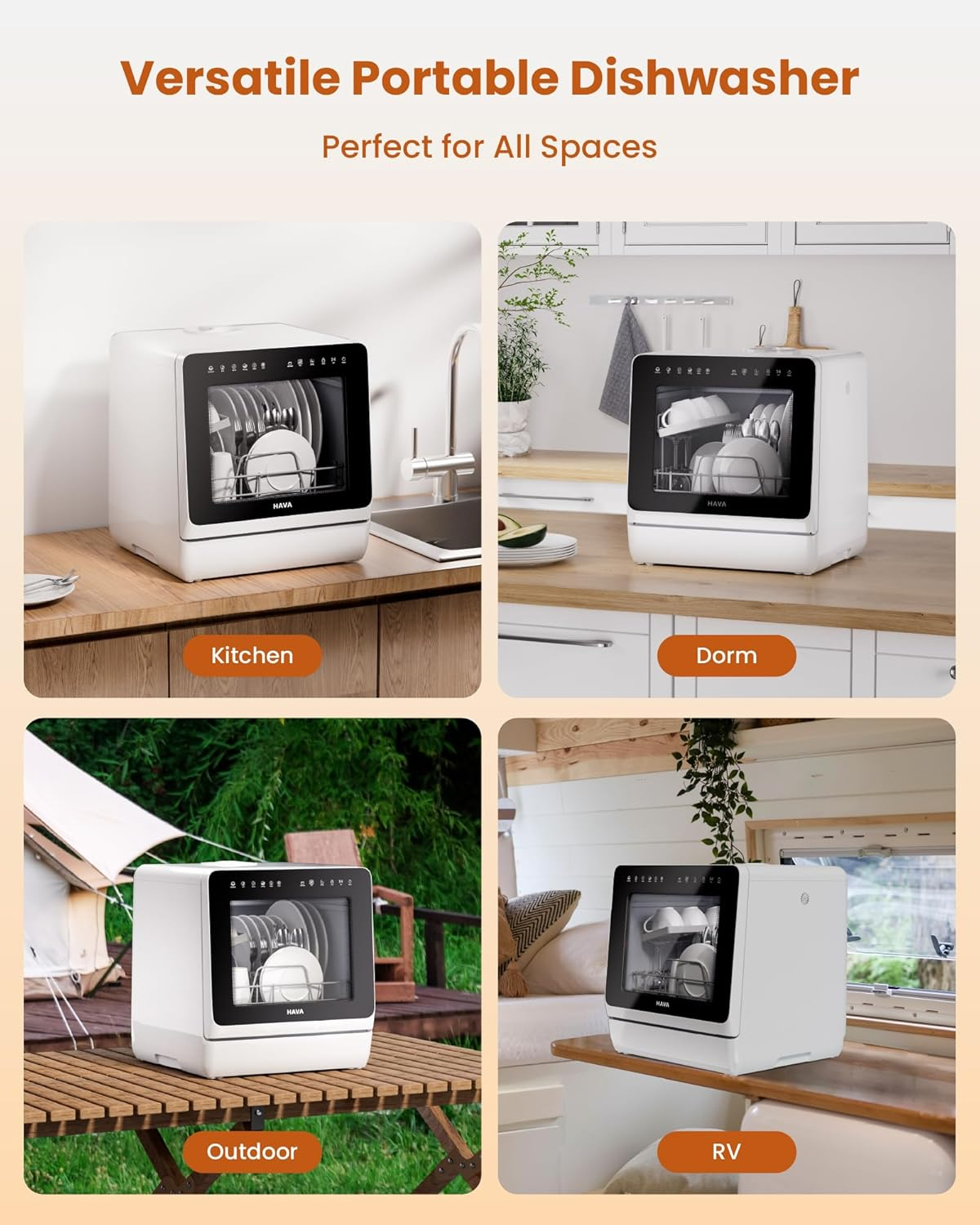 HAVA 2025 Upgraded Table Top Dishwasher – Portable, 8 Wash Programs, Water Softener, Child Lock & Delayed Start