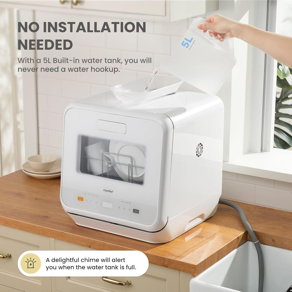 COMFEE’ Mini Table Top Dishwasher – 6+3 Programs, Steam Wash, Baby Care & Fruit Wash, Portable, No Plumbing