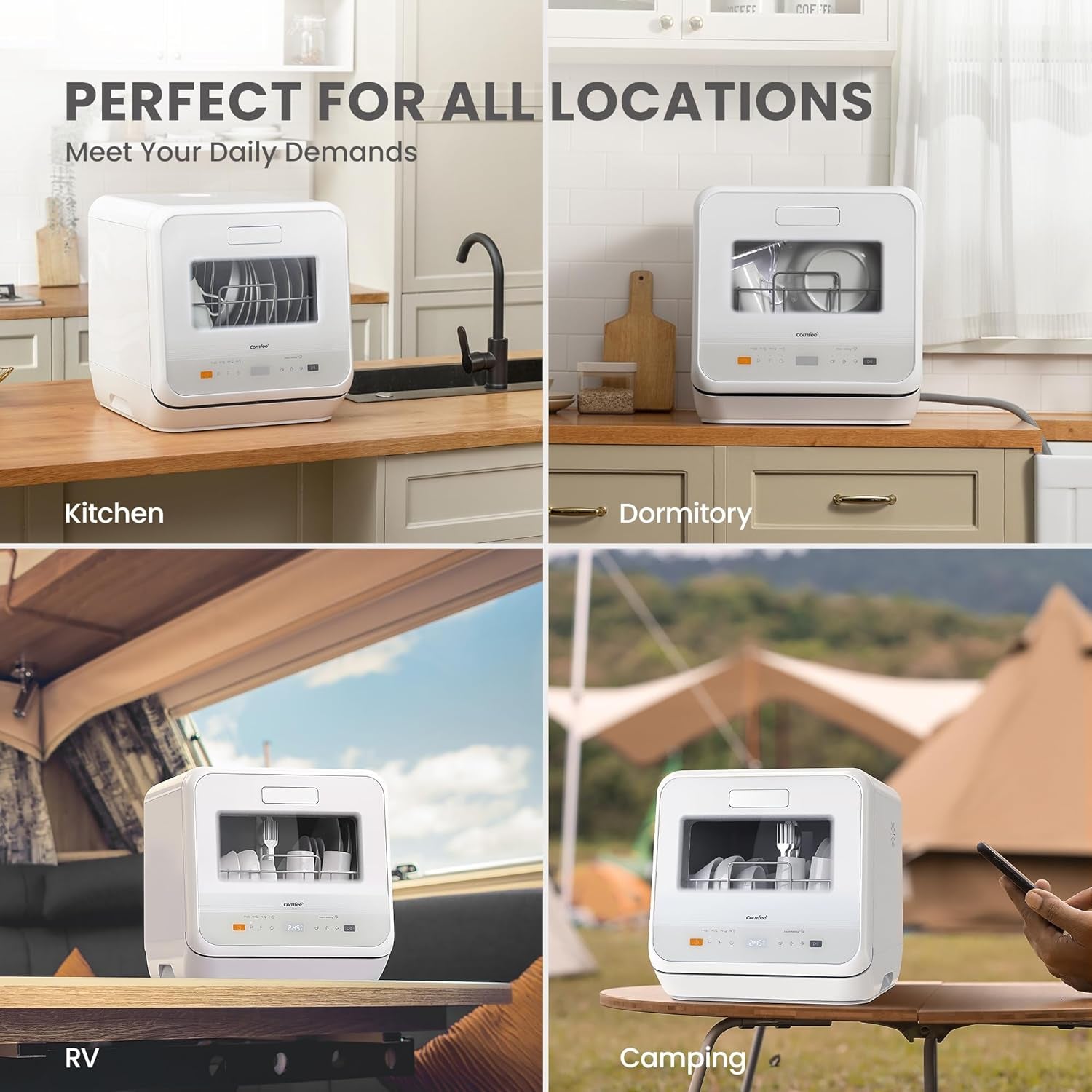 COMFEE’ Mini Table Top Dishwasher – 6+3 Programs, Steam Wash, Baby Care & Fruit Wash, Portable, No Plumbing