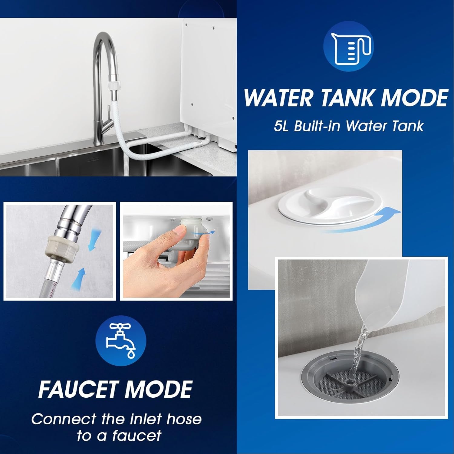 AIRMSEN Mini Table Top Dishwasher – Portable Countertop, 6 Programs, Baby Care Mode, Dual Water Supply