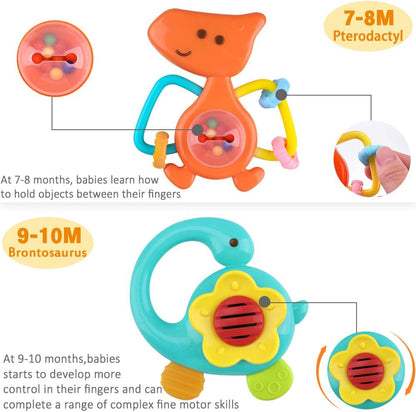 Dinosaur Baby Rattles, Infant Shaker, Newborn Grab N Shake Rattle, Sensory Teether, Development Learning Teeth Toy
