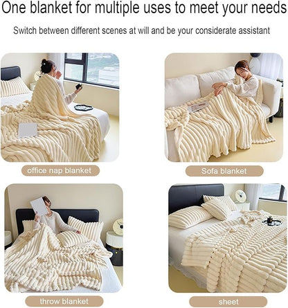 Luxurious Faux Rabbit Fur Throw Blanket + 2 Pillowcases