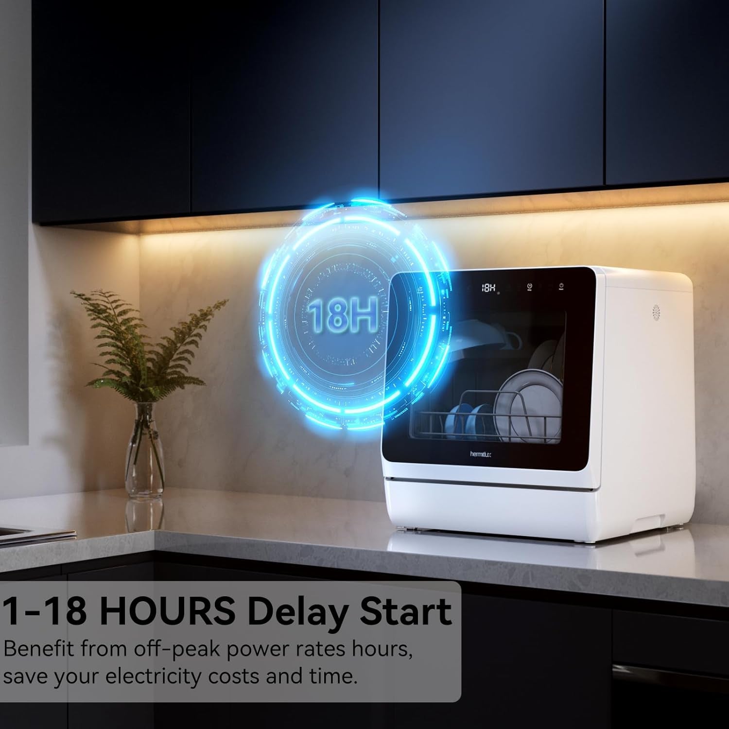 Table Top Dishwasher 7+3 Programmes, Mini Countertop Dishwasher with 5 Place Settings, Delayed Star Function & Child Lock