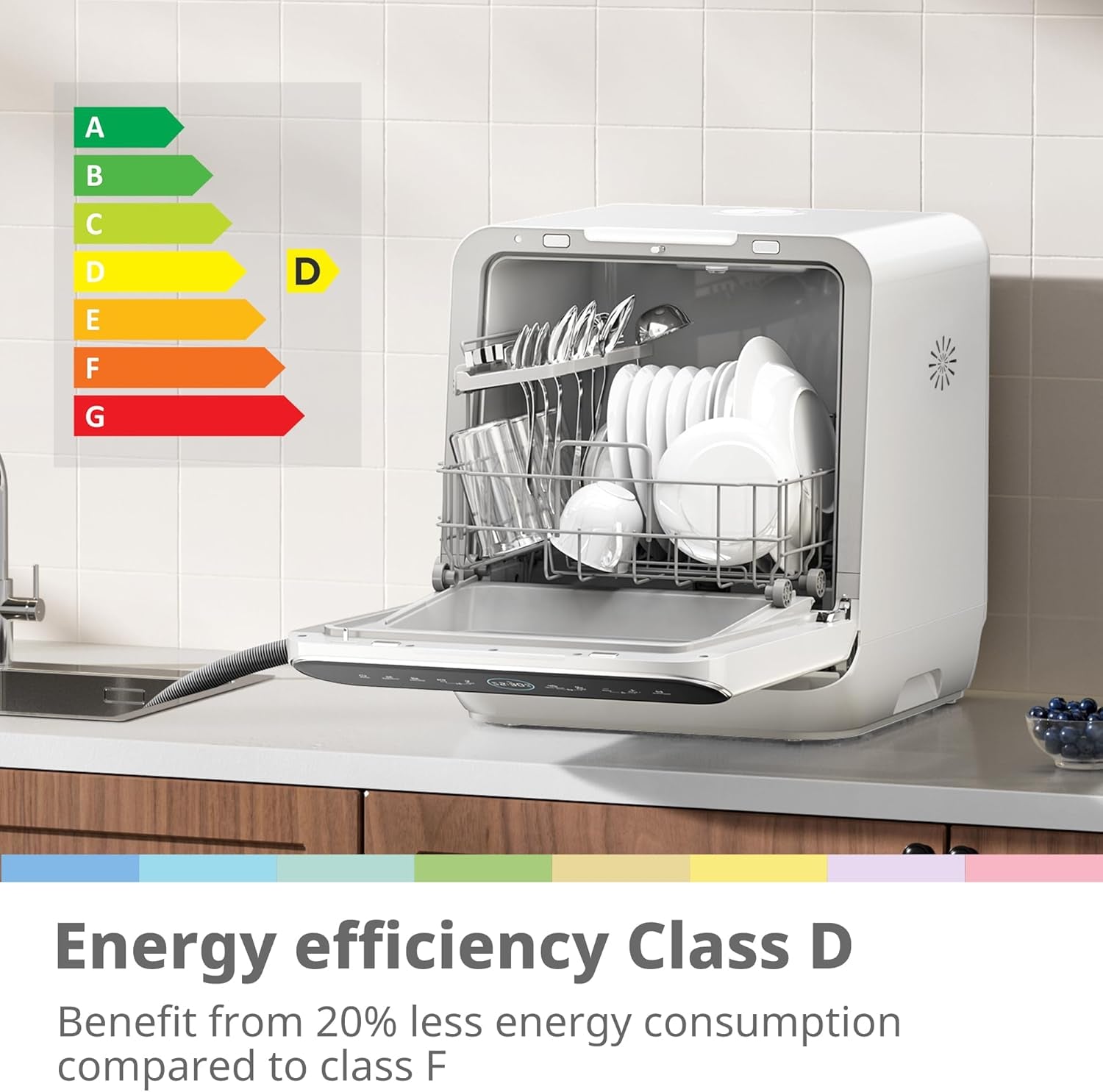 COMFEE’ Mini Plus Table Top Dishwasher – 7+3 Programs, 6L Water Tank, No Plumbing Required